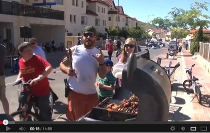 American Jews in the settlement of Efrat barbecue on Israeli Independence Day. "This is freedom," says the man with the glock.